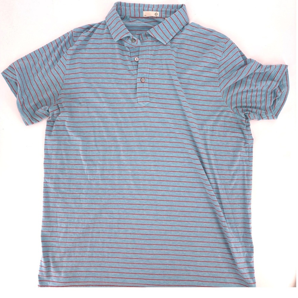 Tasc Performance Mens XL Blue Red Striped Bamboo Organic Cotton Polo Shirt